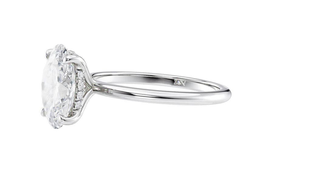 Oval Solitaire Hidden Halo Slim Band Diamond Engagement Ring