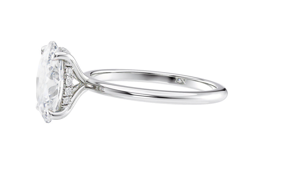 Oval Solitaire Hidden Halo Slim Band Diamond Engagement Ring