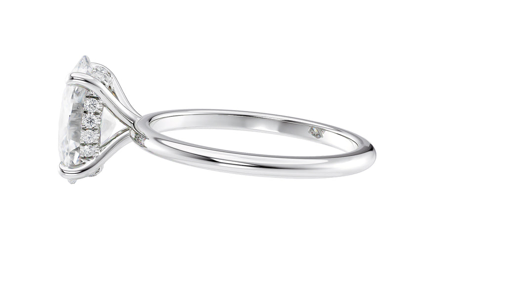Oval Solitaire Hidden Halo Slim Band Diamond Engagement Ring