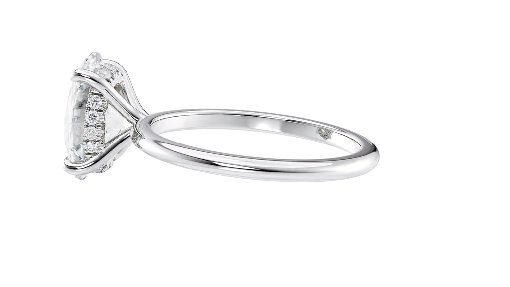 Oval Solitaire Hidden Halo Slim Band Diamond Engagement Ring