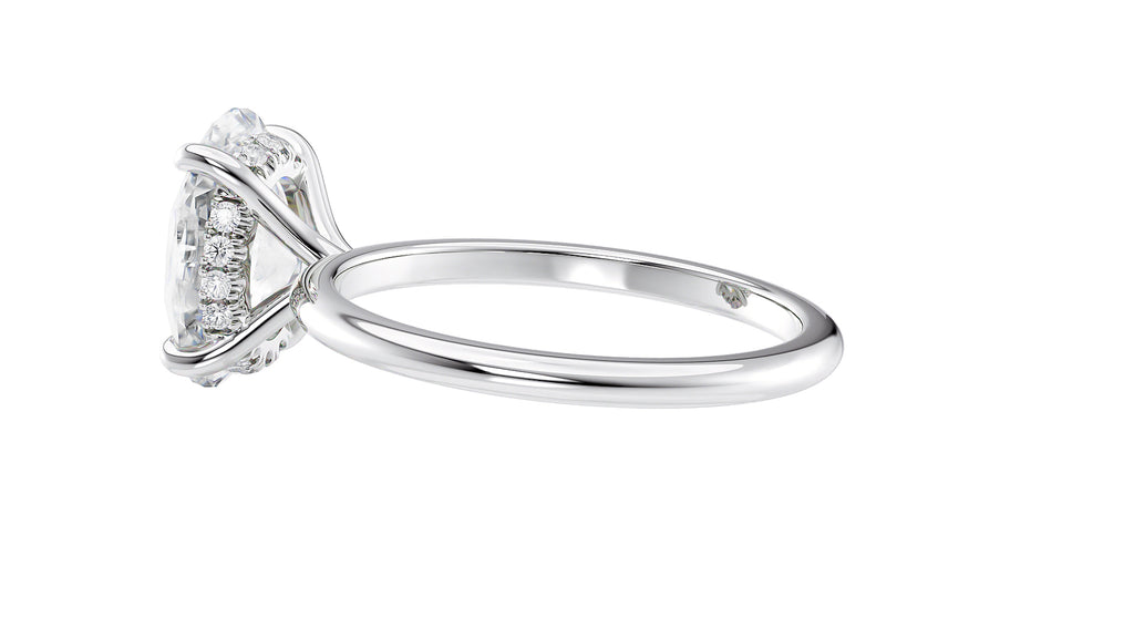 Oval Solitaire Hidden Halo Slim Band Diamond Engagement Ring