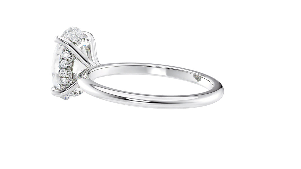 Oval Solitaire Hidden Halo Slim Band Diamond Engagement Ring