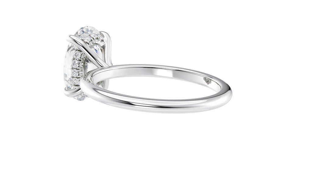 Oval Solitaire Hidden Halo Slim Band Diamond Engagement Ring