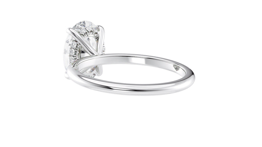 Oval Solitaire Hidden Halo Slim Band Diamond Engagement Ring