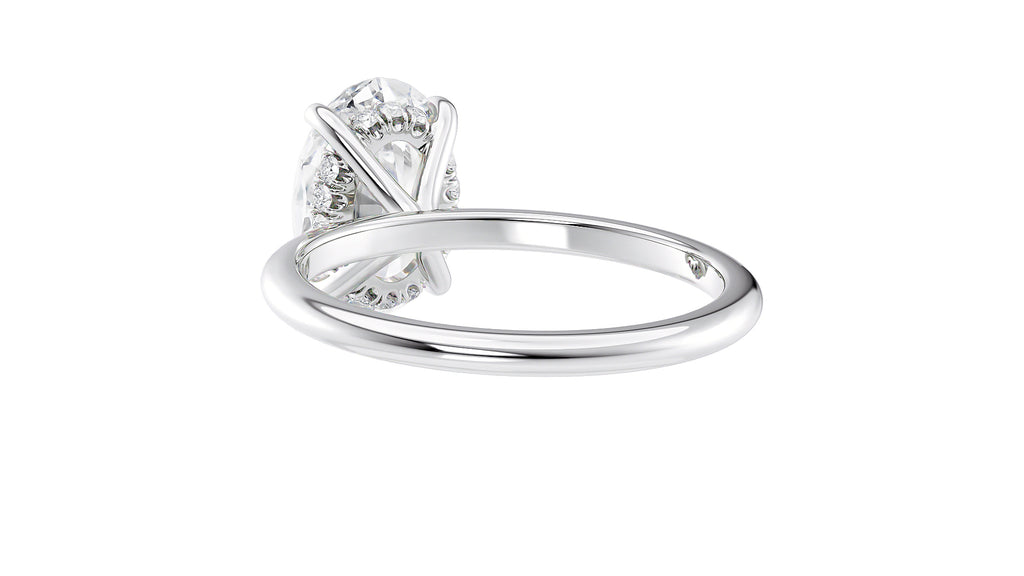Oval Solitaire Hidden Halo Slim Band Diamond Engagement Ring