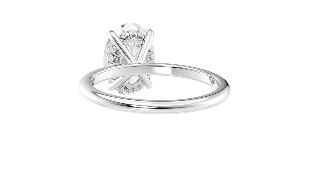 Oval Solitaire Hidden Halo Slim Band Diamond Engagement Ring