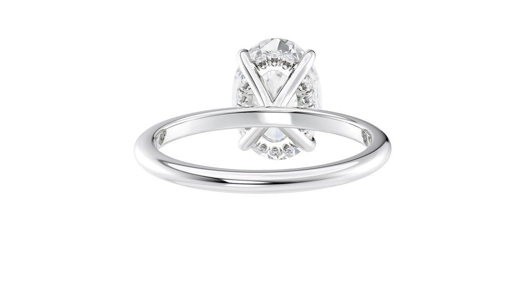 Oval Solitaire Hidden Halo Slim Band Diamond Engagement Ring