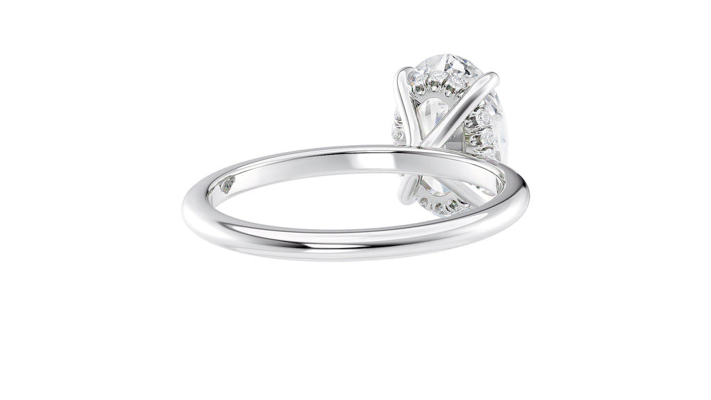 Oval Solitaire Hidden Halo Slim Band Diamond Engagement Ring