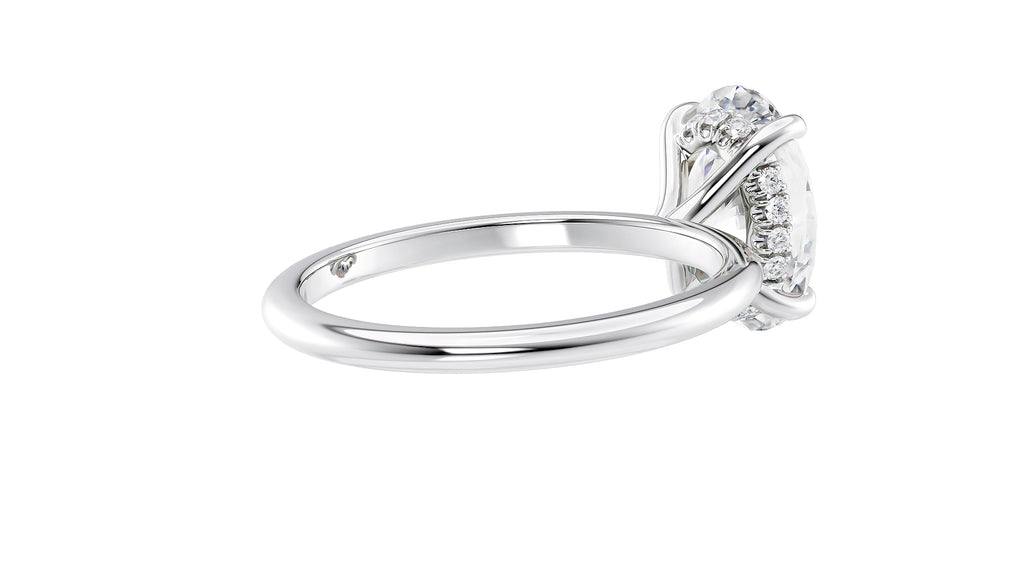 Oval Solitaire Hidden Halo Slim Band Diamond Engagement Ring