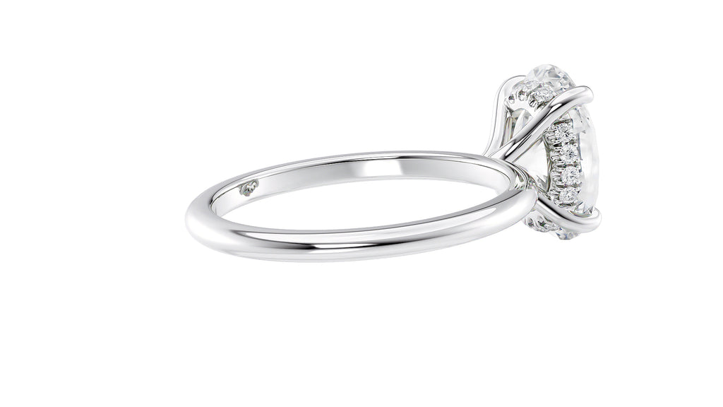 Oval Solitaire Hidden Halo Slim Band Diamond Engagement Ring