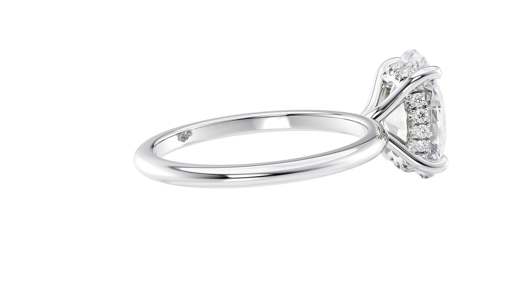 Oval Solitaire Hidden Halo Slim Band Diamond Engagement Ring