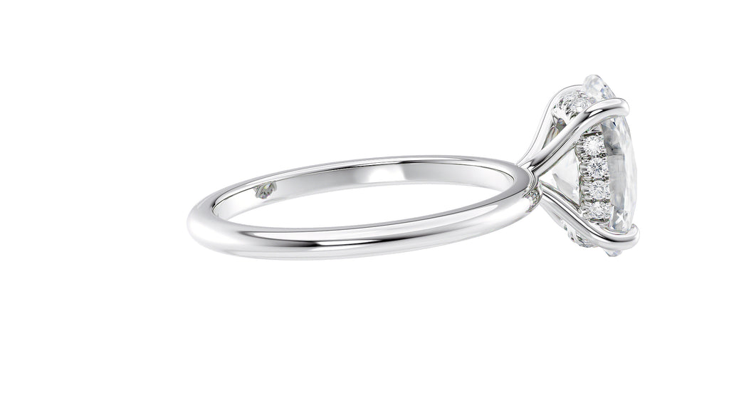 Oval Solitaire Hidden Halo Slim Band Diamond Engagement Ring