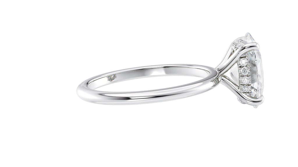 Oval Solitaire Hidden Halo Slim Band Diamond Engagement Ring