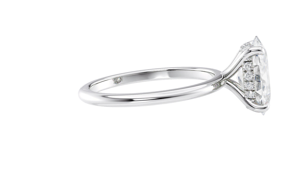 Oval Solitaire Hidden Halo Slim Band Diamond Engagement Ring