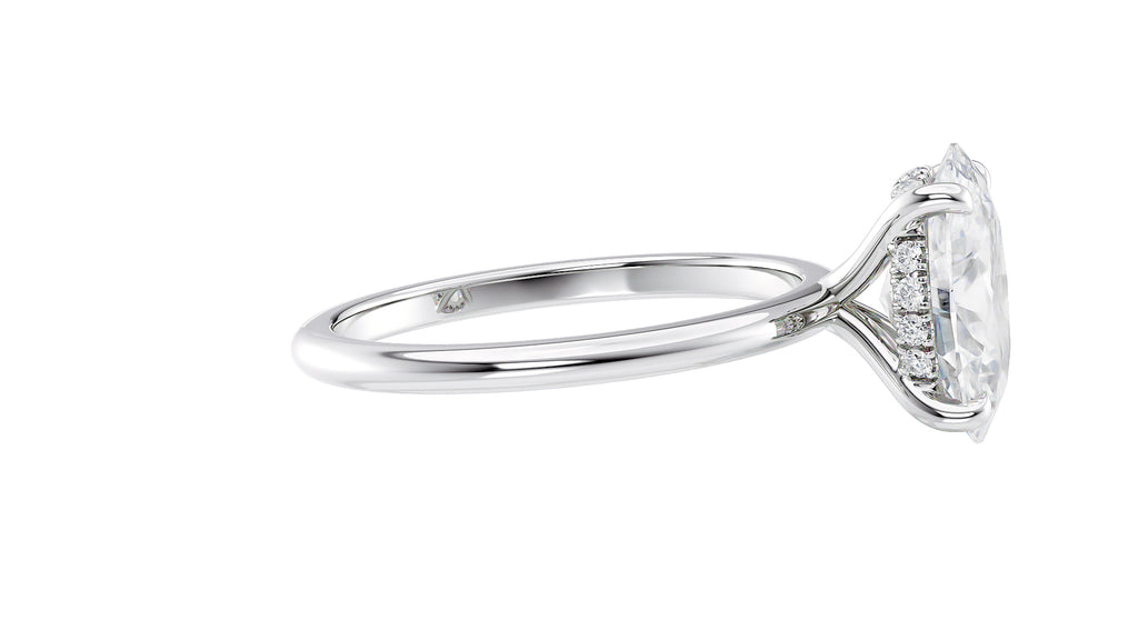 Oval Solitaire Hidden Halo Slim Band Diamond Engagement Ring