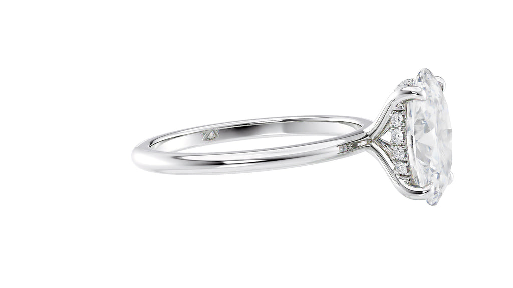 Oval Solitaire Hidden Halo Slim Band Diamond Engagement Ring
