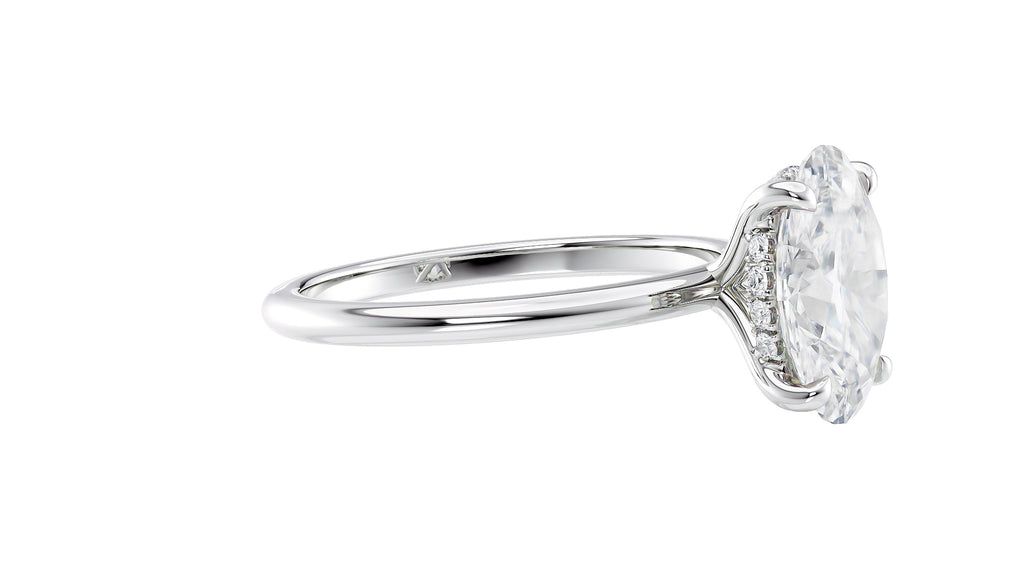 Oval Solitaire Hidden Halo Slim Band Diamond Engagement Ring