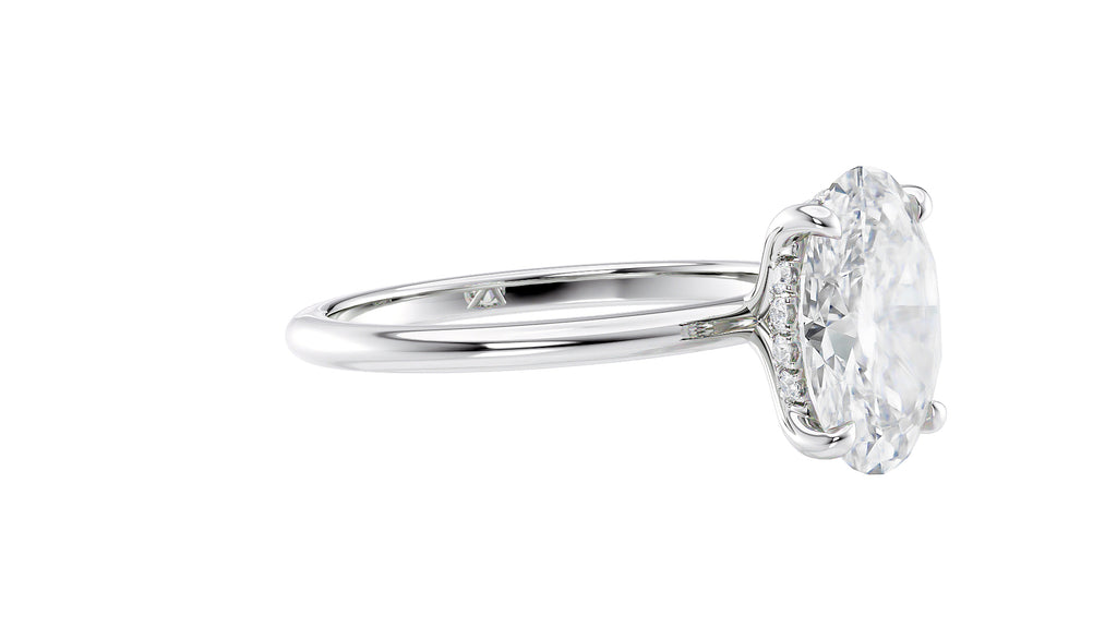 Oval Solitaire Hidden Halo Slim Band Diamond Engagement Ring