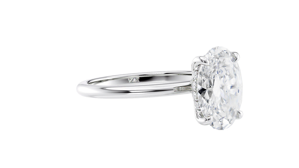 Oval Solitaire Hidden Halo Slim Band Diamond Engagement Ring