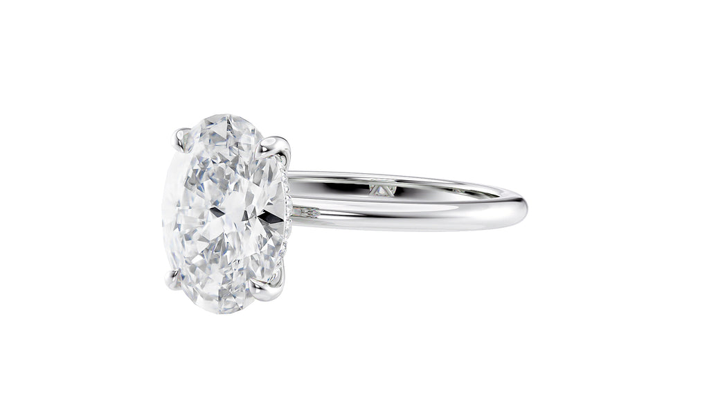 Oval Solitaire Hidden Halo Slim Band Diamond Engagement Ring