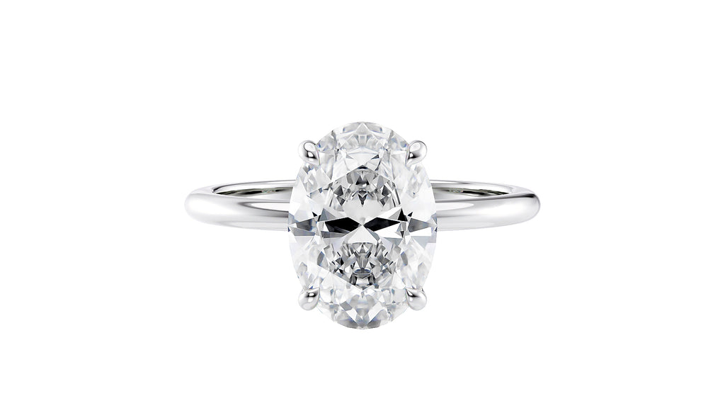 Oval Solitaire Hidden Halo Slim Band Diamond Engagement Ring