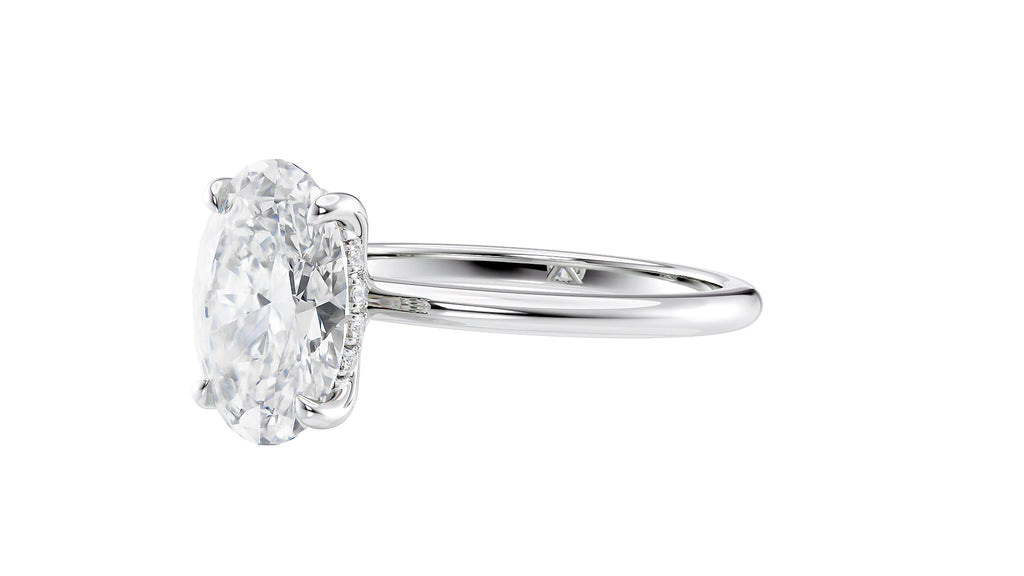 Oval Solitaire Hidden Halo Slim Band Diamond Engagement Ring