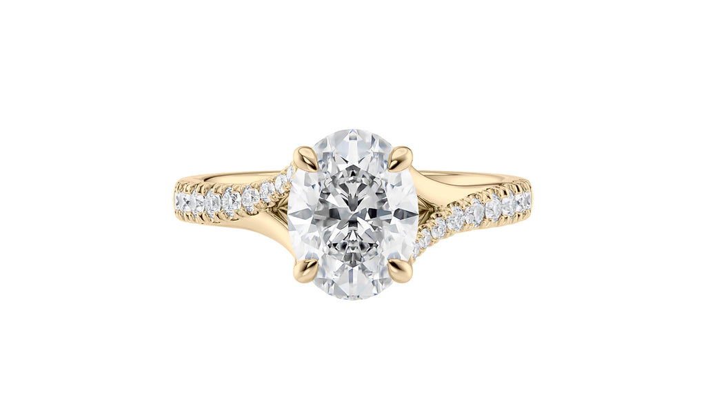 Oval Solitaire Half Set Split Diamond Band Engagement Ring