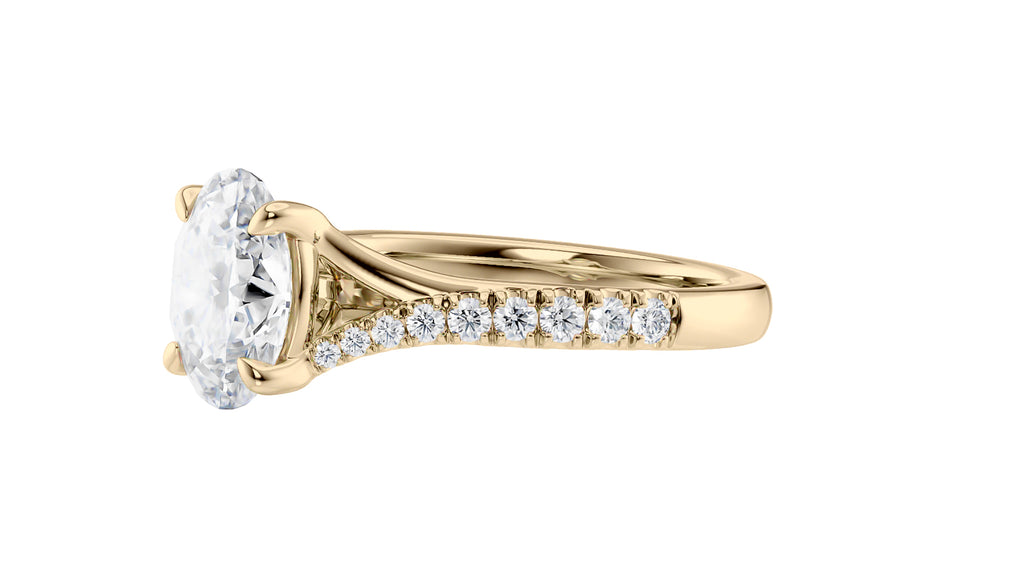 Oval Solitaire Half Set Split Diamond Band Engagement Ring