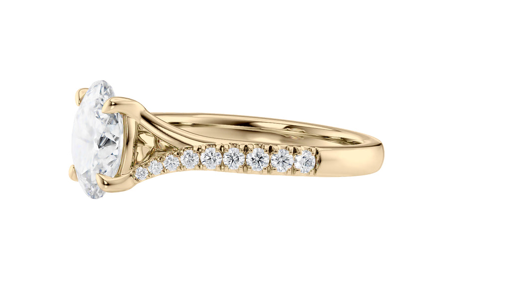 Oval Solitaire Half Set Split Diamond Band Engagement Ring