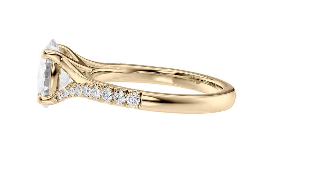 Oval Solitaire Half Set Split Diamond Band Engagement Ring