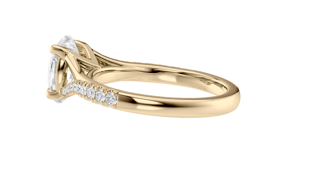 Oval Solitaire Half Set Split Diamond Band Engagement Ring