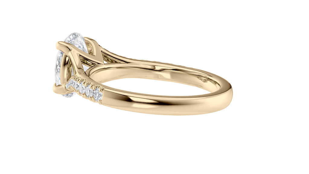 Oval Solitaire Half Set Split Diamond Band Engagement Ring
