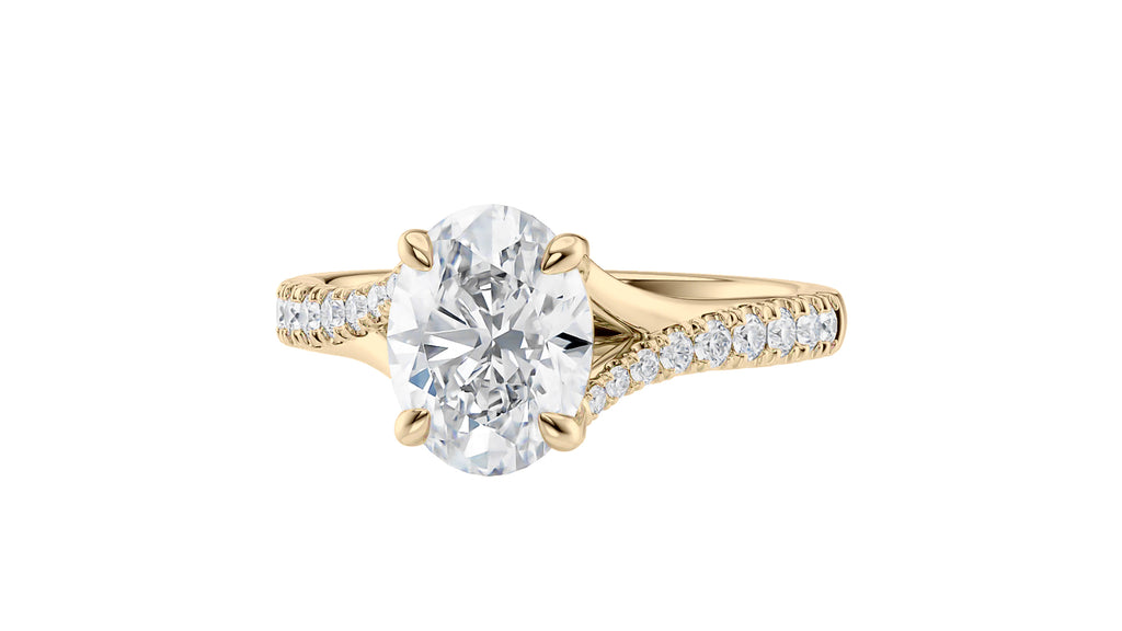 Oval Solitaire Half Set Split Diamond Band Engagement Ring