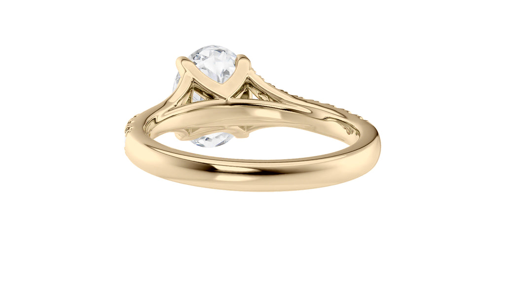 Oval Solitaire Half Set Split Diamond Band Engagement Ring