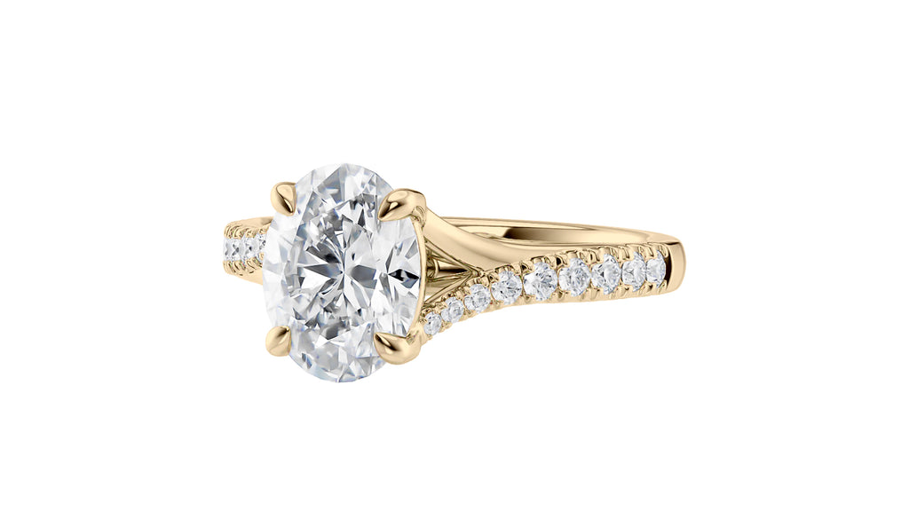Oval Solitaire Half Set Split Diamond Band Engagement Ring