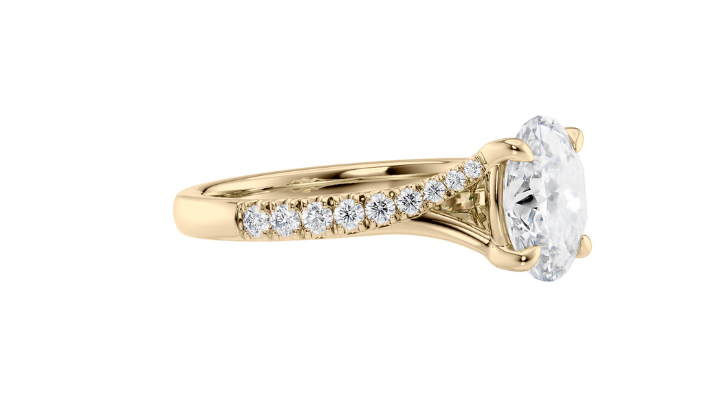 Oval Solitaire Half Set Split Diamond Band Engagement Ring