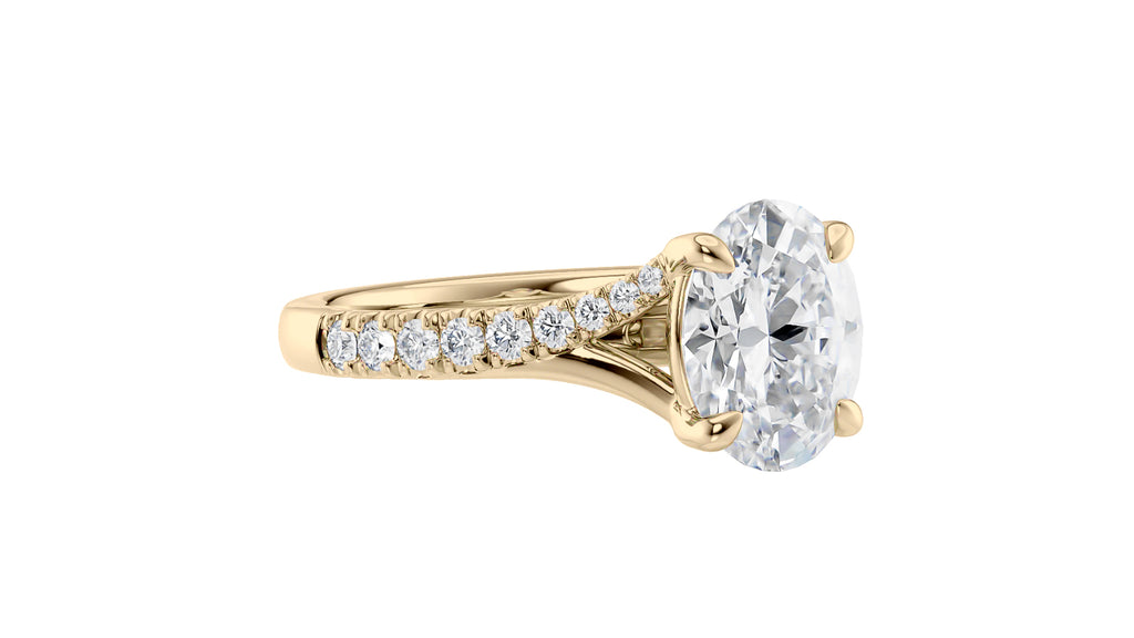 Oval Solitaire Half Set Split Diamond Band Engagement Ring