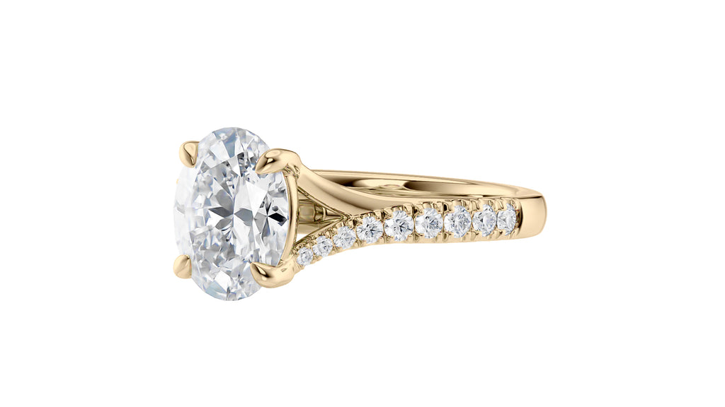 Oval Solitaire Half Set Split Diamond Band Engagement Ring