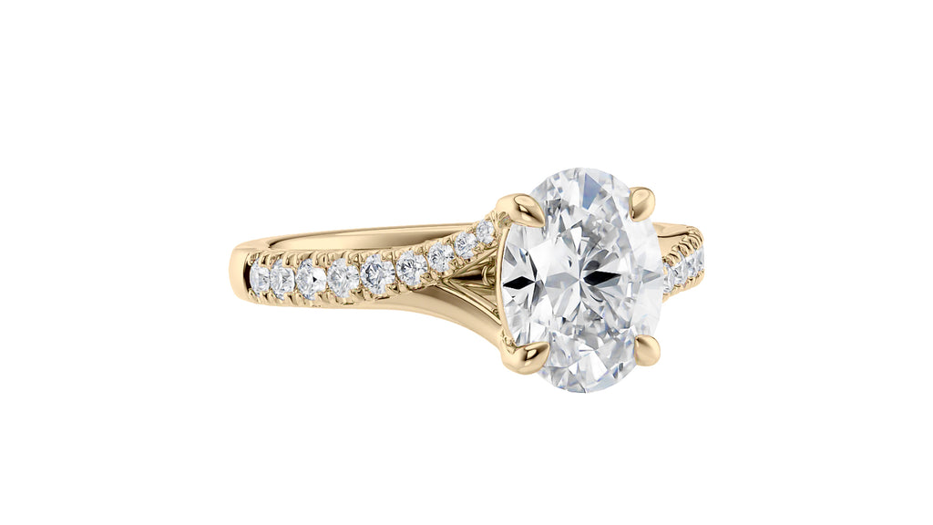 Oval Solitaire Half Set Split Diamond Band Engagement Ring