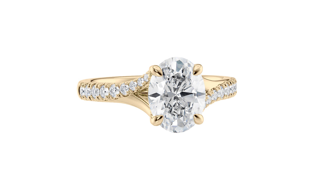 Oval Solitaire Half Set Split Diamond Band Engagement Ring