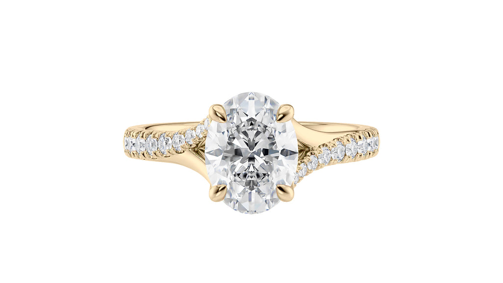 Oval Solitaire Half Set Split Diamond Band Engagement Ring