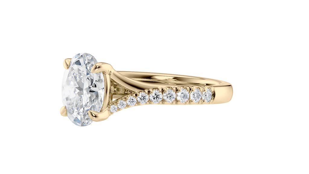 Oval Solitaire Half Set Split Diamond Band Engagement Ring