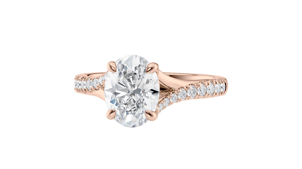 Oval Solitaire Half Set Split Diamond Band Engagement Ring