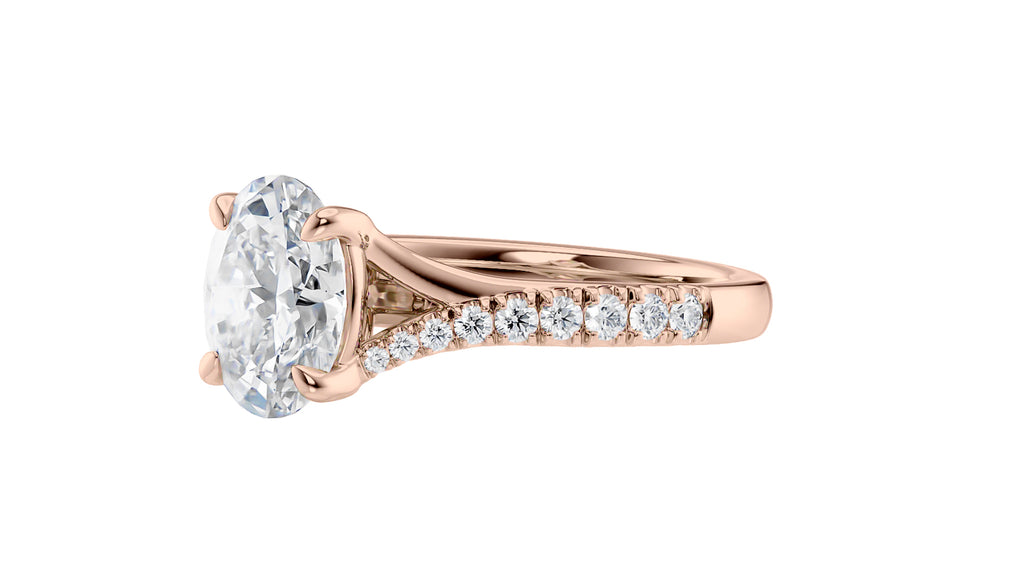 Oval Solitaire Half Set Split Diamond Band Engagement Ring