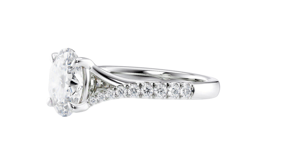 Oval Solitaire Half Set Split Diamond Band Engagement Ring