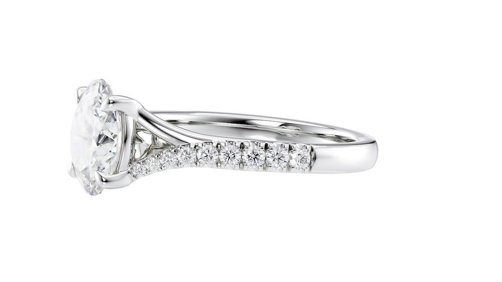 Oval Solitaire Half Set Split Diamond Band Engagement Ring