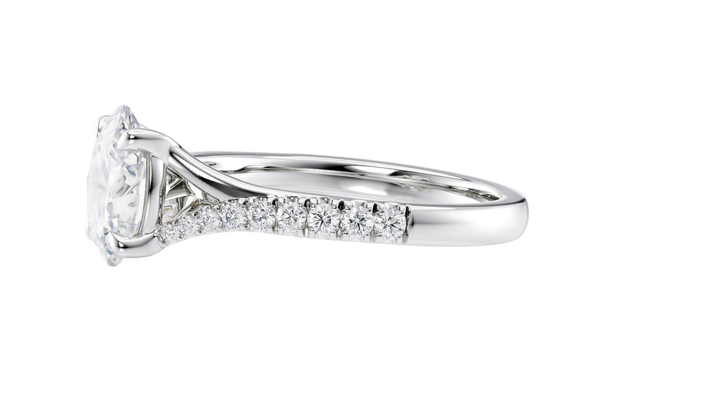 Oval Solitaire Half Set Split Diamond Band Engagement Ring