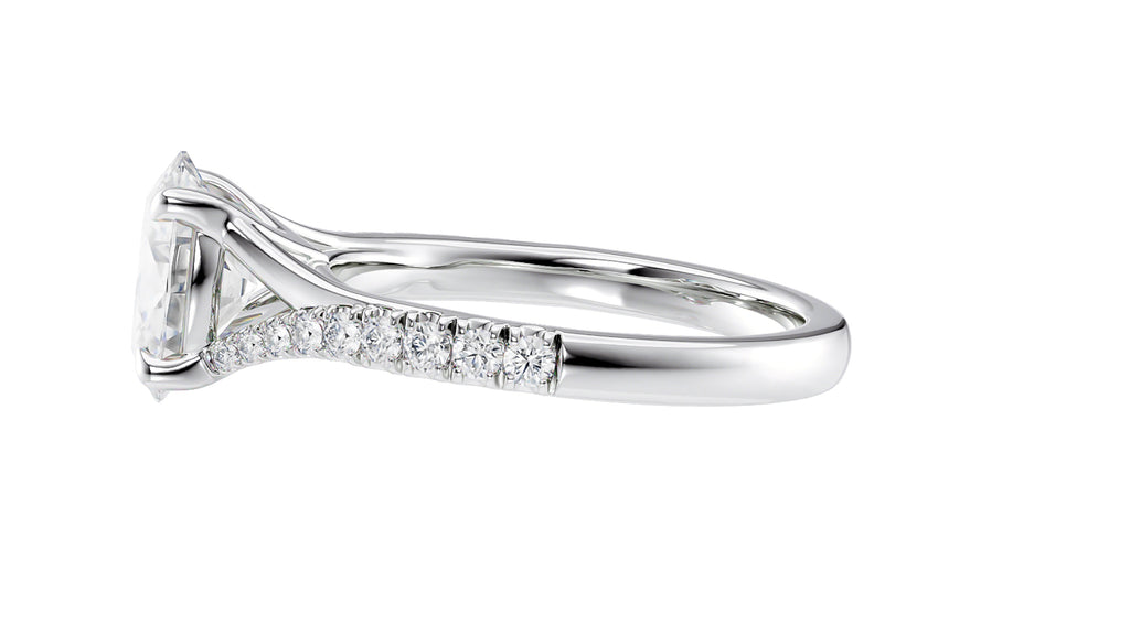 Oval Solitaire Half Set Split Diamond Band Engagement Ring