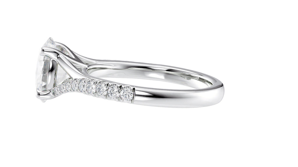 Oval Solitaire Half Set Split Diamond Band Engagement Ring