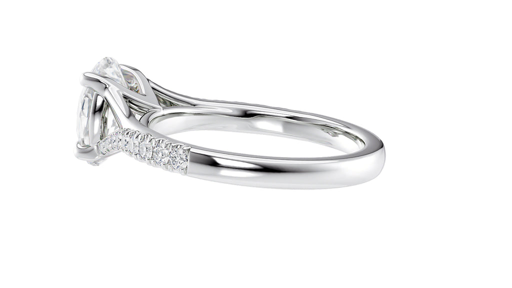 Oval Solitaire Half Set Split Diamond Band Engagement Ring